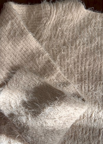 Bej Kadın Triko Bluz, Uzun Kollu, Salaş Kesim - Görsel 4