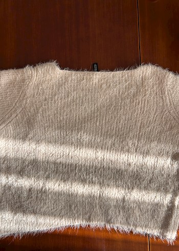 Bej Kadın Triko Bluz, Uzun Kollu, Salaş Kesim - Görsel 3