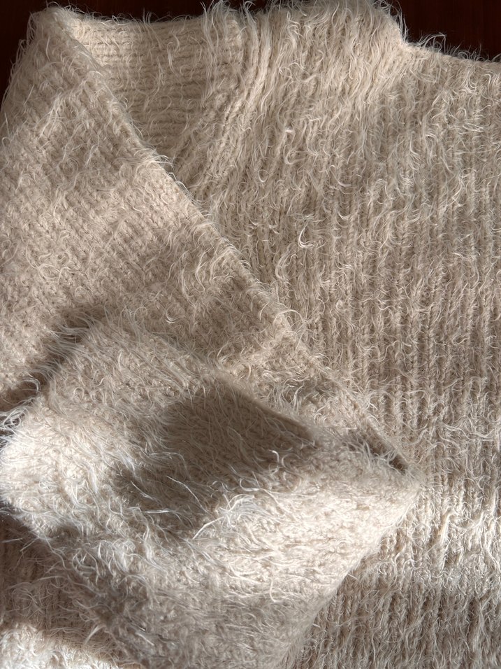 Bej Kadın Triko Bluz, Uzun Kollu, Salaş Kesim - Görsel 4