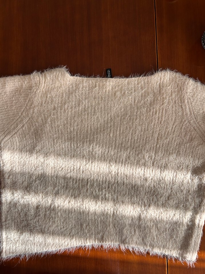 Bej Kadın Triko Bluz, Uzun Kollu, Salaş Kesim - Görsel 3