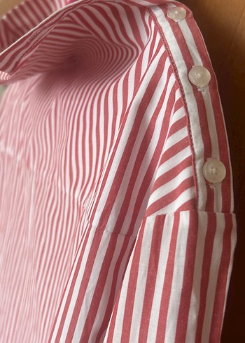 Çizgili Uzun Kollu Kadın Gömlek - Görsel 3