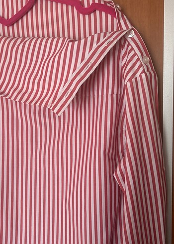 Çizgili Uzun Kollu Kadın Gömlek - Görsel 8