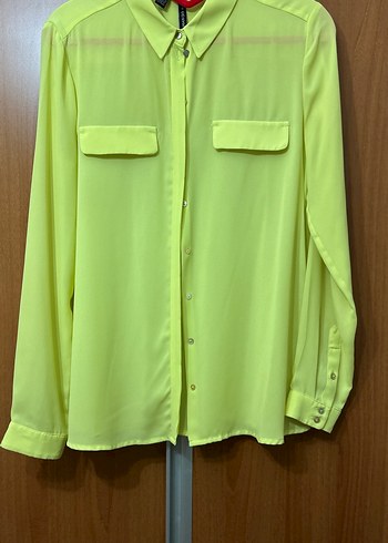 Sarı Düğmeli şifon Kadın Gömlek - Görsel 5