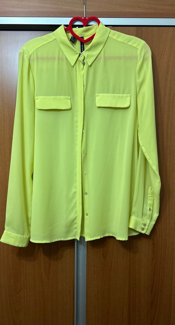 Sarı Düğmeli şifon Kadın Gömlek - Görsel 5