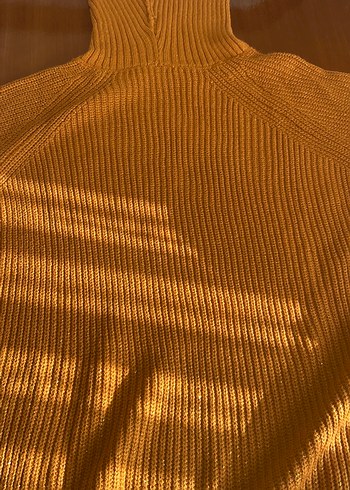 Hardal sarı simli  Kadın Boğazlı Triko Kazak - Görsel 5