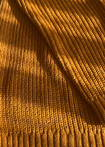 Hardal sarı simli  Kadın Boğazlı Triko Kazak - Görsel 4