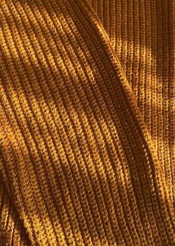 Hardal sarı simli  Kadın Boğazlı Triko Kazak - Görsel 2