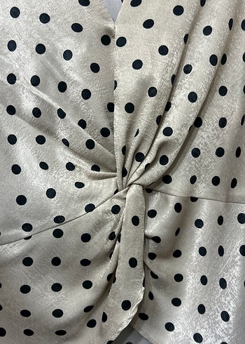 Gri Puantiyeli V Yaka Kadın Bluz - Görsel 6