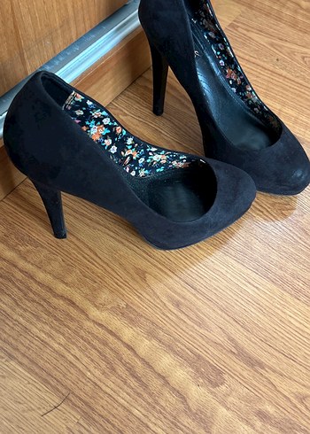 Siyah Süet Platform Topuklu Stiletto - Görsel 7