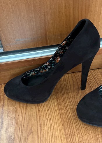 Siyah Süet Platform Topuklu Stiletto - Görsel 3
