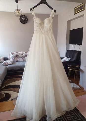m Beden Straplez Beyaz A-Line Gelinlik