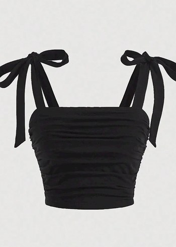 Siyah Katlı Mini Halter Büstiyer
