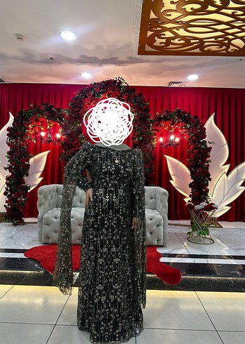 Abiye Uzun Kollu Desenli Gri Gotik Abiye Elbise