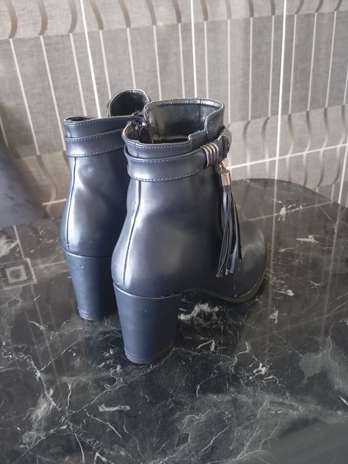 Gri Kadın Biker Botları Tokalı - Görsel 2