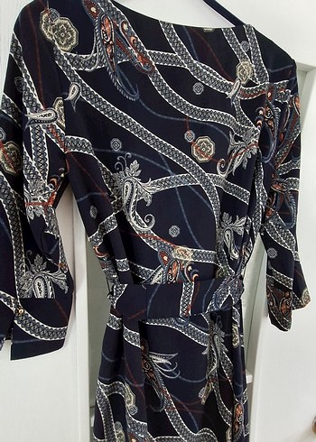 42 Beden H&M Zincir Detaylı Lacivert Uzun Elbise