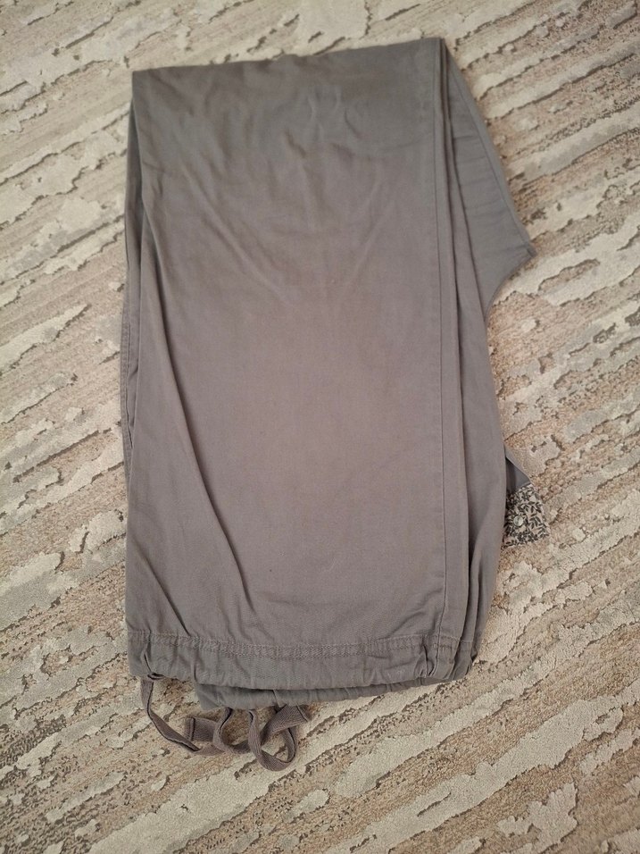 Gri Keten Bol Kesim Kemerli Kadın Pantolon - Görsel 2