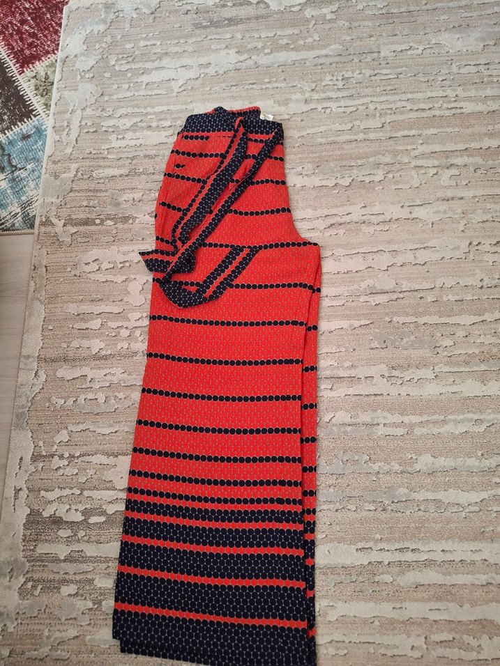 Gri Keten Bol Kesim Kemerli Kadın Pantolon - Görsel 4