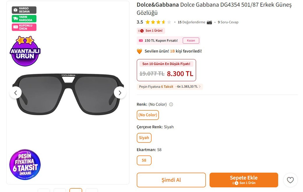 Dolce & Gabbana Siyah Güneş Gözlüğü — görsel 7/8