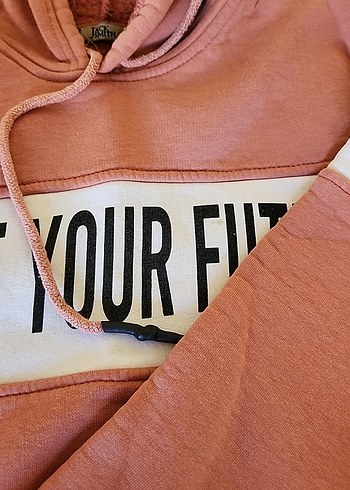 xl Beden Kahverengi pembe arası Kapüşonlu Peluş Detaylı Sweatshirt