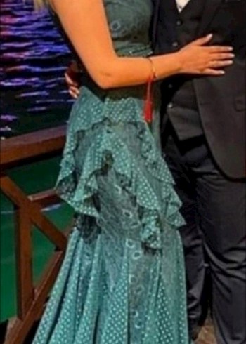 Bohem Tarzda Uzun Turkuaz Yılan Desenli Kadın Elbise - Görsel 2