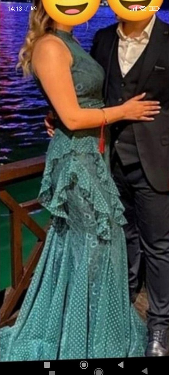 Bohem Tarzda Uzun Turkuaz Yılan Desenli Kadın Elbise - Görsel 2