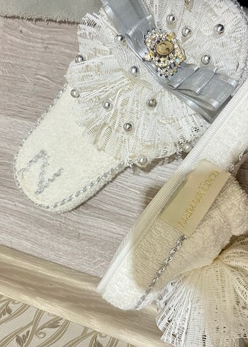 Dantel Detaylı Beyaz Nakışlı Kadın Terlik - Görsel 2