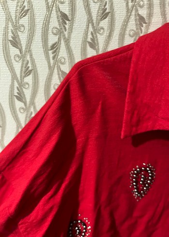 Kırmızı Nakışlı Uzun Kollu Gömlek - Görsel 2