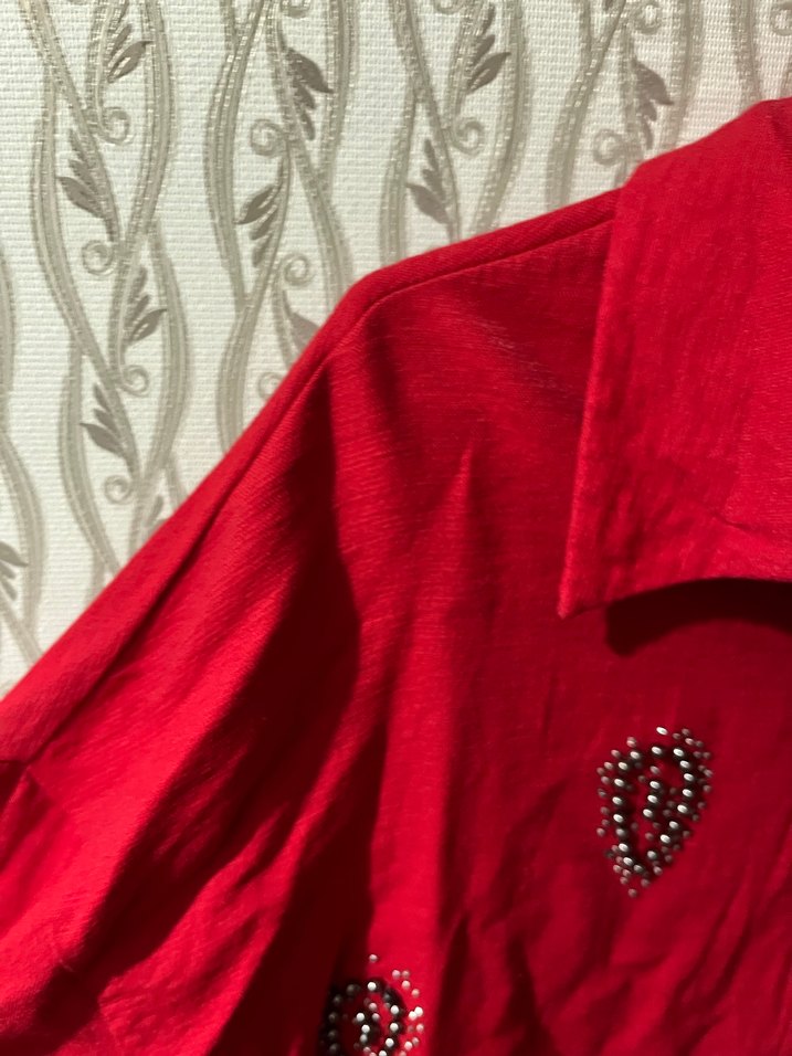 Kırmızı Nakışlı Uzun Kollu Gömlek - Görsel 2