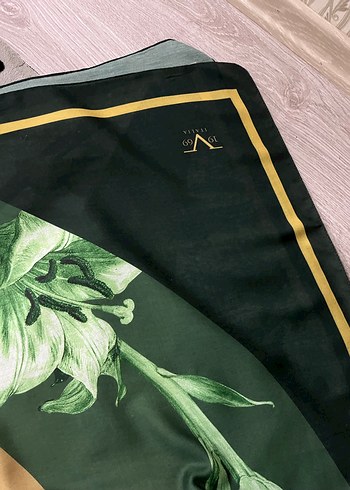 Parlak Yeşil İpek Kadın dikdörtgen şal - Görsel 3