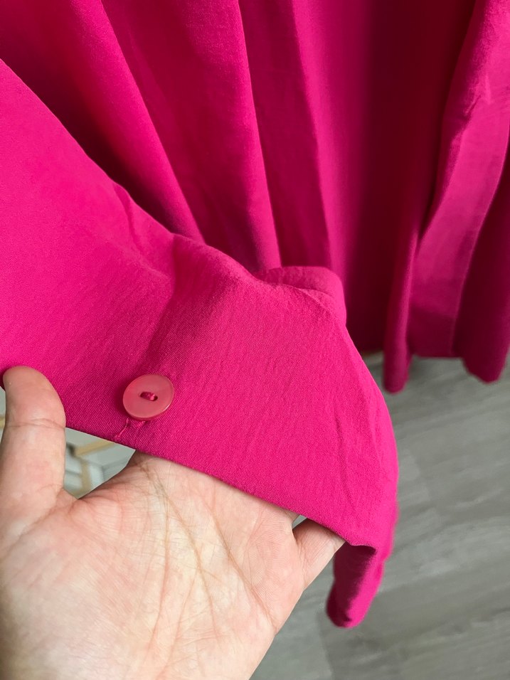 Pembe Midi Kadın Ceket, Düğmeli, Rahat Kesim - Görsel 3