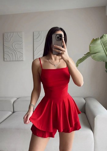 m Beden Kırmızı Mini şortlu Elbise