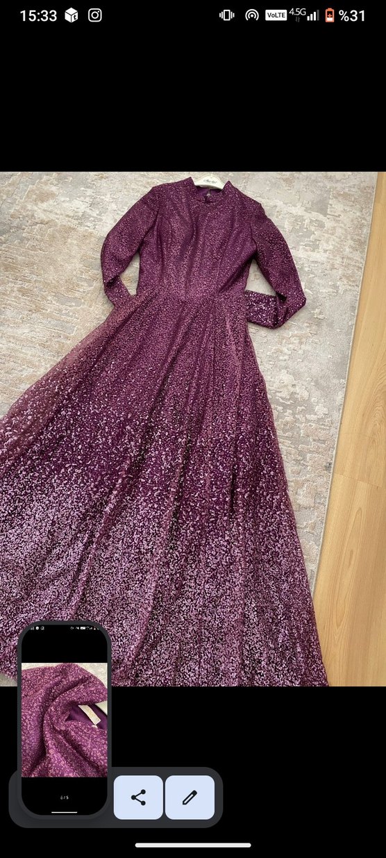 Parlak Mor Uzun Kadın Abiye Elbise - Görsel 3