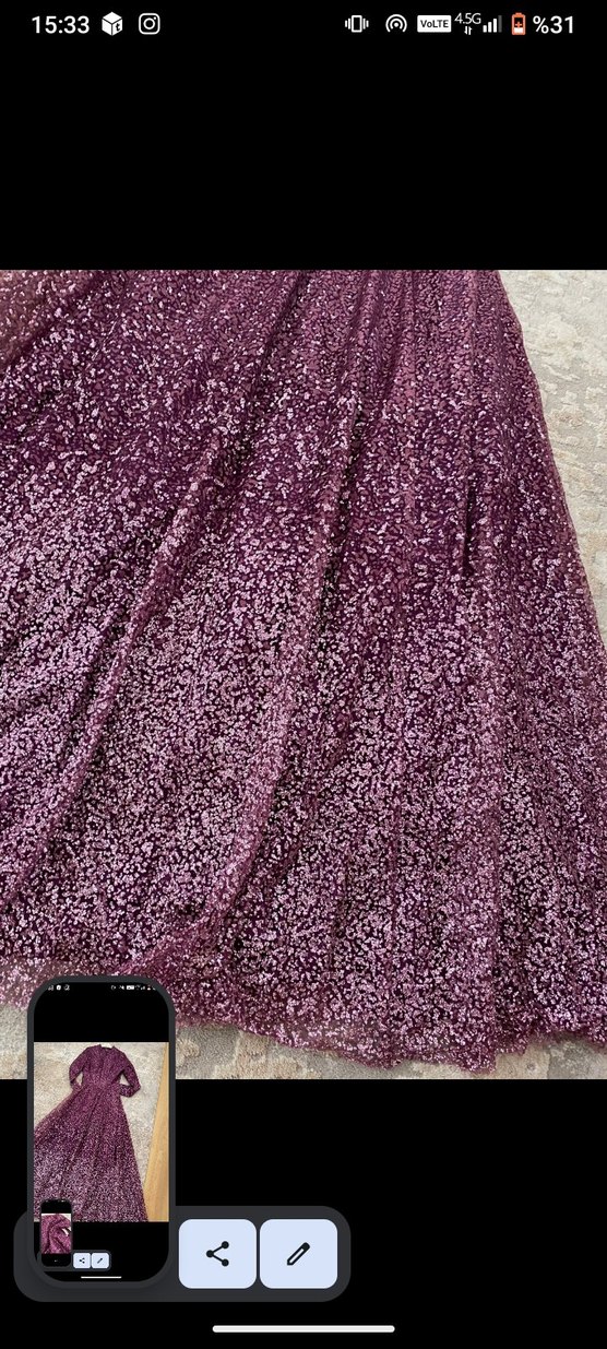 Parlak Mor Uzun Kadın Abiye Elbise - Görsel 2