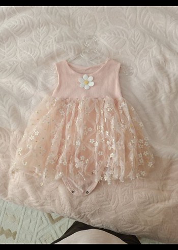 Kız Çocuk Pembe Çiçekli  Elbise - Görsel 2