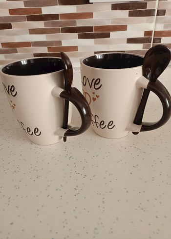 Renkli Desenli Love Coffee Kupa Seti - Görsel 5