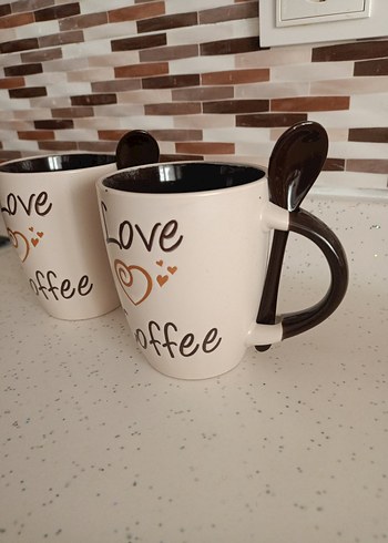 Renkli Desenli Love Coffee Kupa Seti - Görsel 3