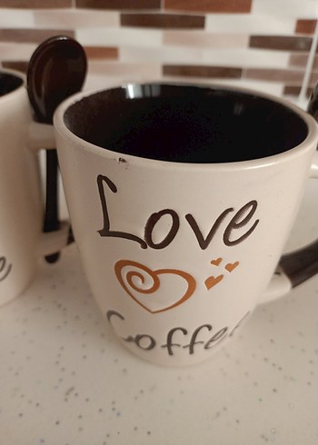 Renkli Desenli Love Coffee Kupa Seti - Görsel 2