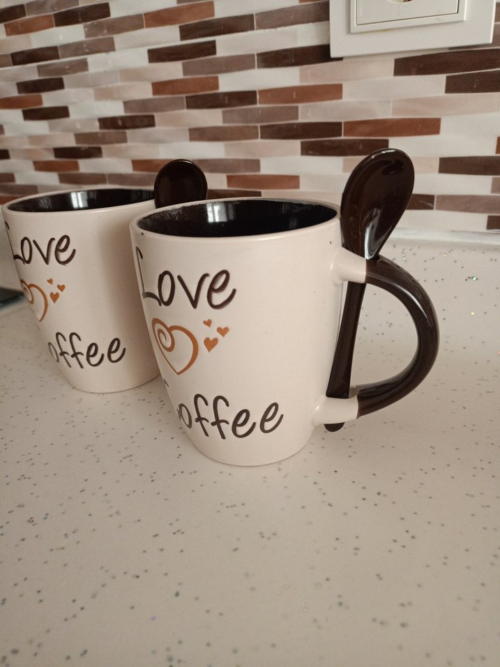 Renkli Desenli Love Coffee Kupa Seti - Görsel 3