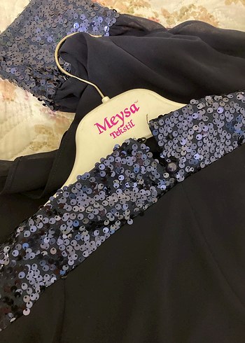 Uzun Kollu Mavi Gotik Abiye Elbise - Görsel 4