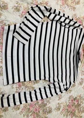 Çizgili Beyaz Uzun Kollu Kadın Bluz - Görsel 2