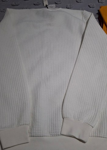 Beyaz Kadın Uzun Kollu Triko Sweatshirt - Görsel 2