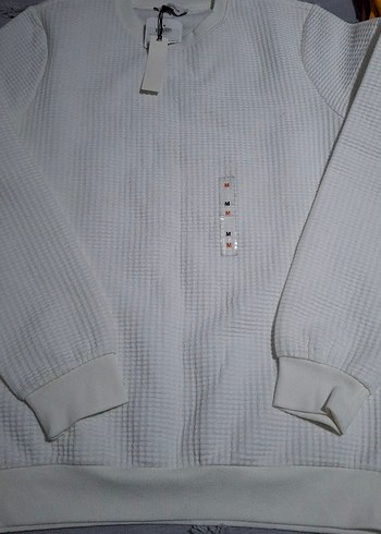 Beyaz Kadın Uzun Kollu Triko Sweatshirt - Görsel 4