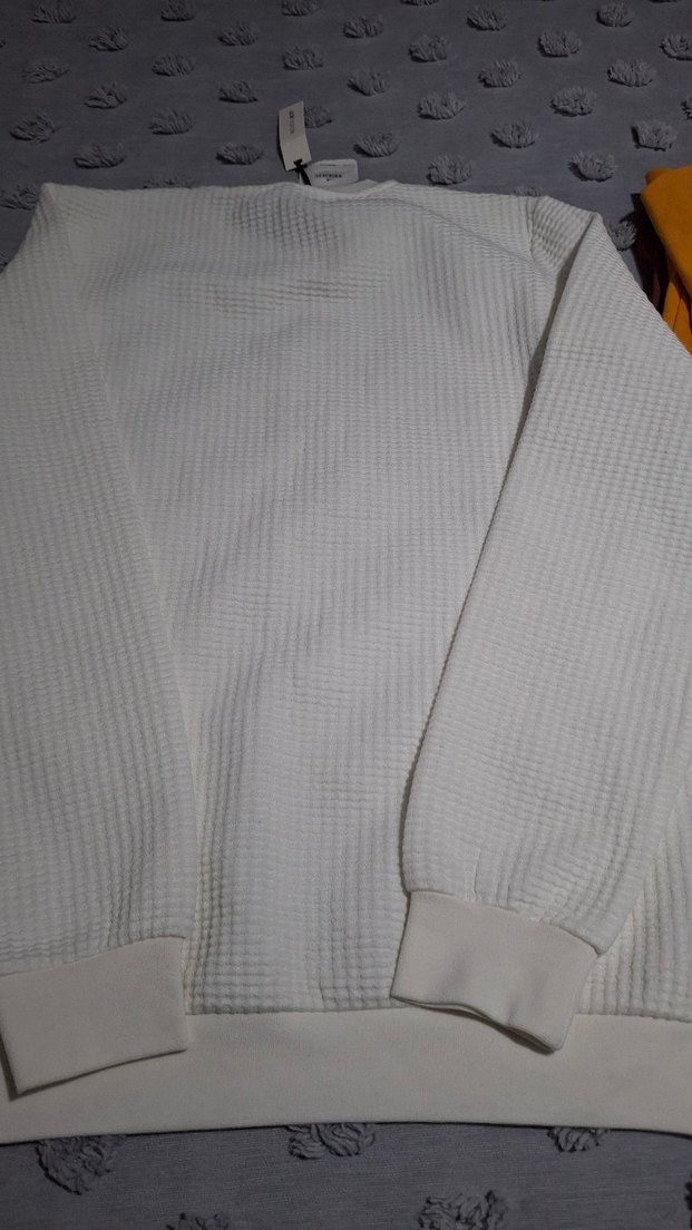 Beyaz Kadın Uzun Kollu Triko Sweatshirt - Görsel 2