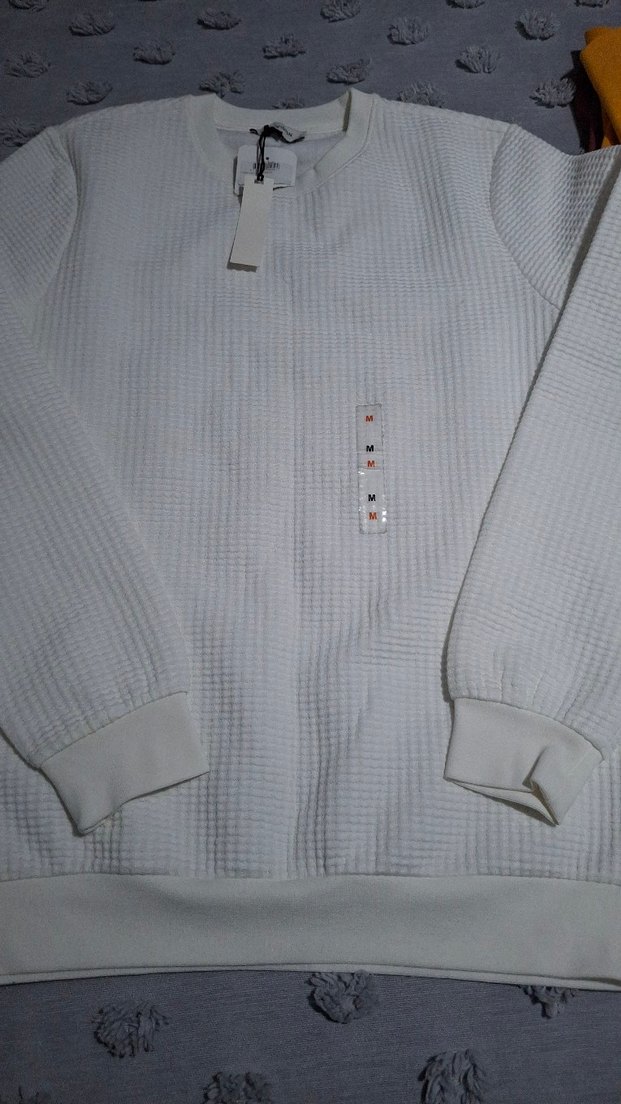 Beyaz Kadın Uzun Kollu Triko Sweatshirt - Görsel 4