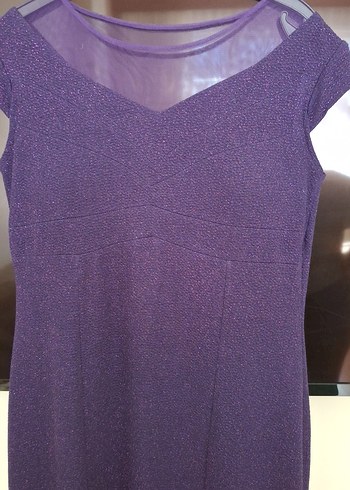 Parlak Mor V-Yaka Midi Kadın Elbise - Görsel 3