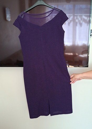 Parlak Mor V-Yaka Midi Kadın Elbise - Görsel 5