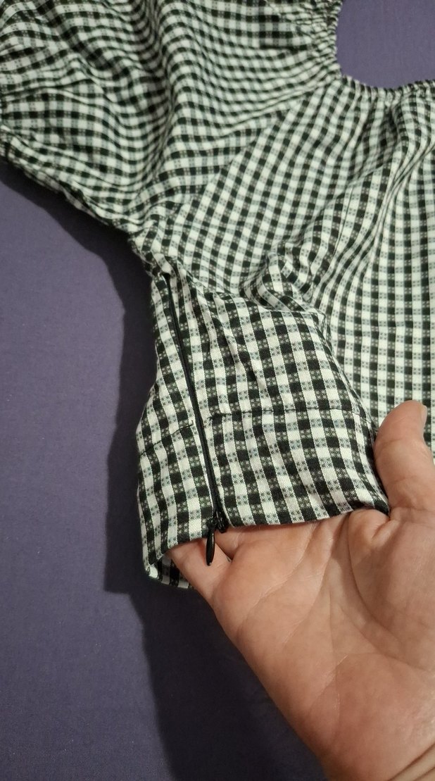 Gri Kareli Mini Bluz Düğmeli fermuarlı standart - Görsel 2