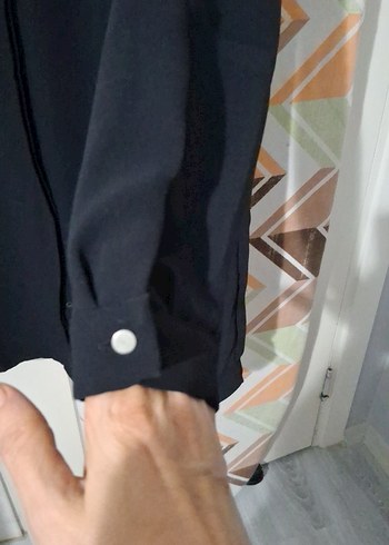 Düğmeli Siyah Uzun tunik - Görsel 3