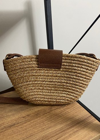 Diğer Minimalist Kahverengi hasır Deri Kemerli Çanta