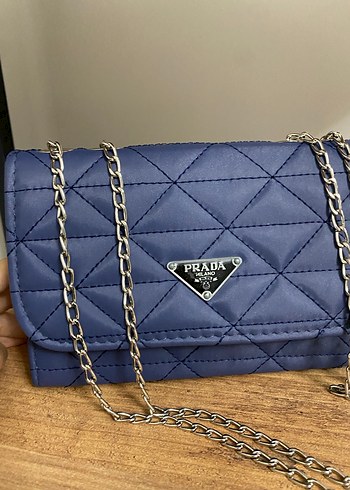 Beden Prada Mavi indigo Zincir Detaylı Deri Kadın Çanta
